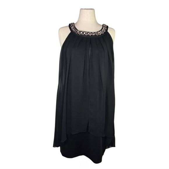 En Focus Black Beaded Neck Chiffon Cocktail Dress 14W Plus Size Formal - Picture 1 of 9